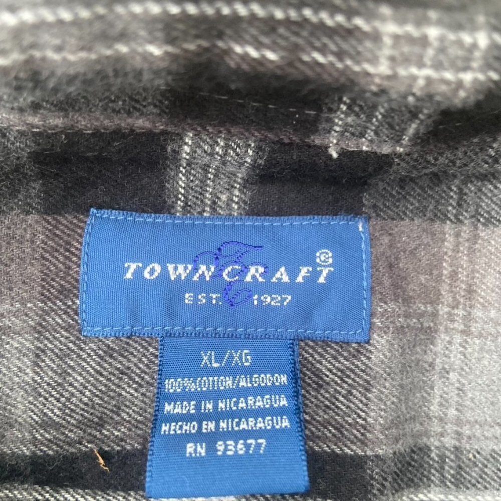 ** VINTAGE PTOWNCRAFT BUTTON DOWN PLAID FLANNEL NWT Black White Gray XL - Picture 7 of 10